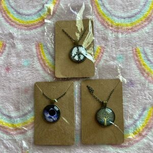 3 for 1: Glass Dome Necklace Bundle (Peace Sign, Floral, Tree)